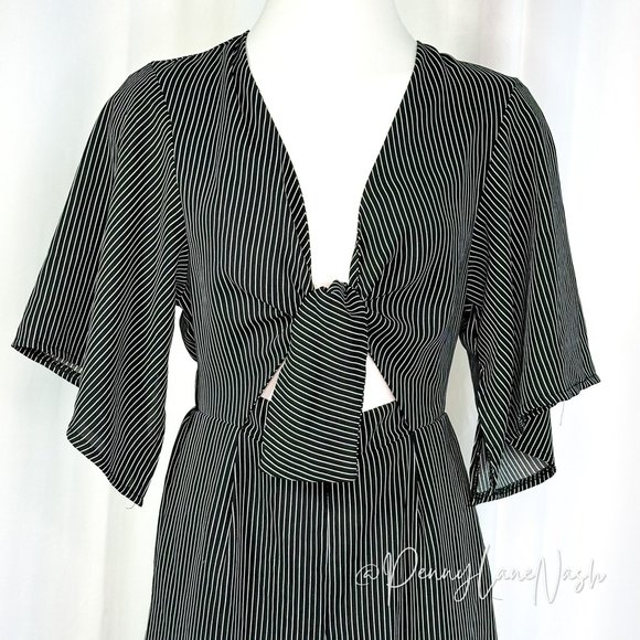 Rumor Pinstriped Tie Front Wide Leg Jumpsuit - Picture 3 of 9